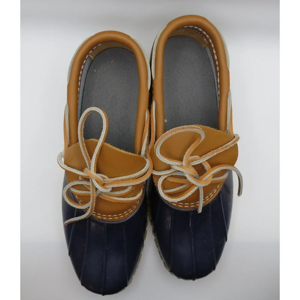 L.L. Bean Mens Navy Low Duck Mocs Gumshoe Boots Outdoors Rugged Leather Sz 8N